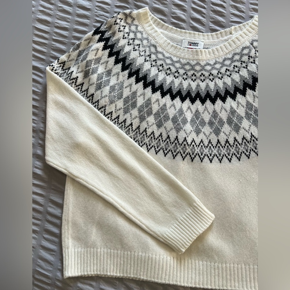 Tommy Hilfiger White Fair Isle Diamond Crewneck Sweater